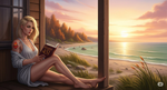 Катя дома. Я работаю, а она книжку за книжкой читает